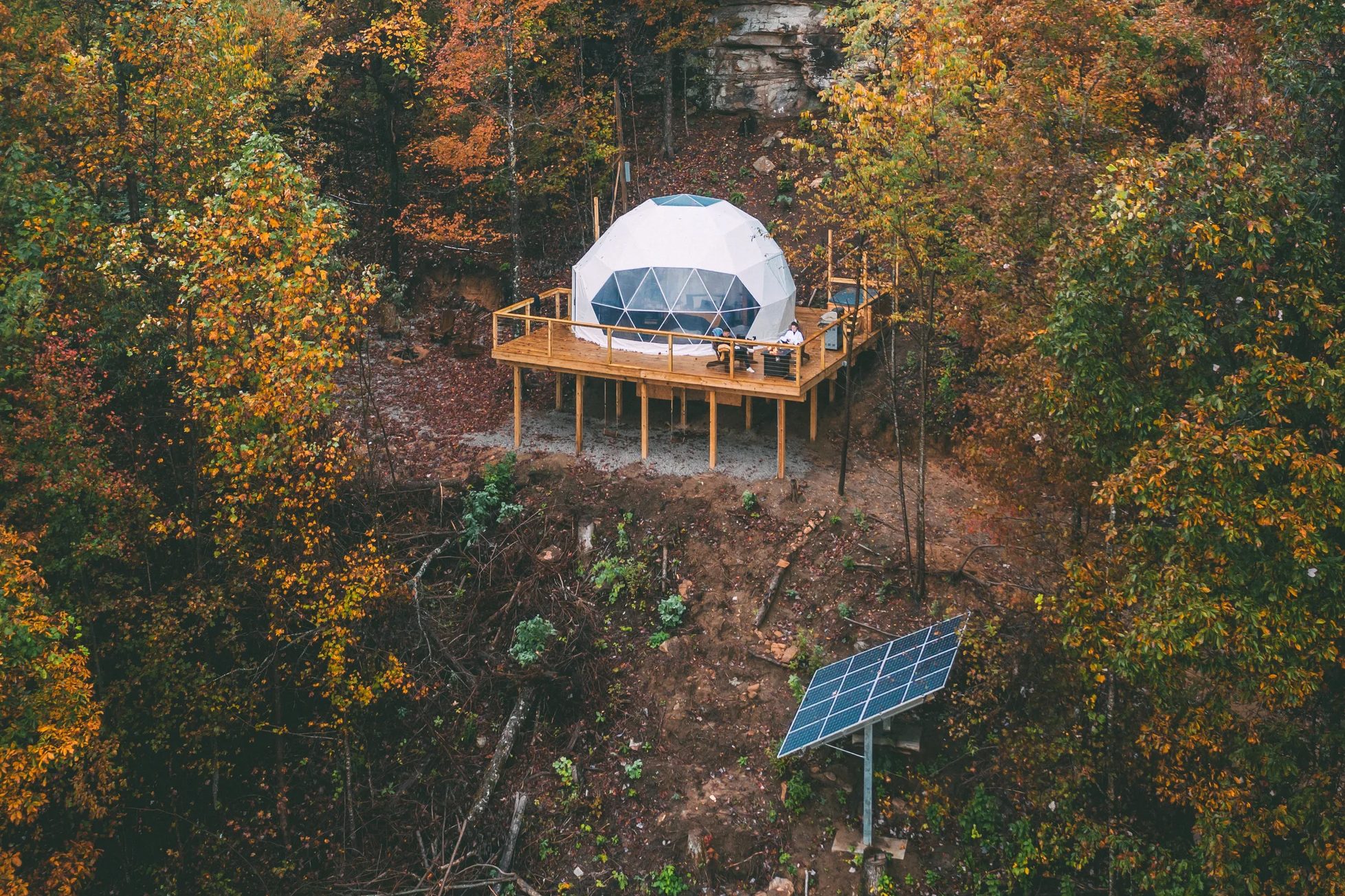 <p>These <a href="https://www.tennessee-glamping.com/?gclid=CjwKCAjwpuajBhBpEiwA_ZtfhYpLweFvOSjIjDuRQwACqTtMg4ItsJ4_o4gxEVN0-hPXnX-V1xopvBoCCjMQAvD_BwE" rel="noopener noreferrer">geodesic glamping domes</a> in the South Cumberland Mountains between Chattanooga and Nashville are chock-full of modern conveniences such as private bathrooms, robes, kitchens with refrigerators and coffeemakers, hot water and propane grills. Stare at the stars or the woods that surround you through clear panes if it's chilly—or you can't be bothered with bugs.</p> <p>You can also play provided board games on the deck near the fire pit or unroll the yoga mats to limber up before heading out to hike Foster Falls or the Fiery Gizzard Trail nearby. Be sure to invest in the <a href="https://www.rd.com/list/best-mens-hiking-boots/" rel="noopener noreferrer">best hiking boots</a> to avoid sore feet. But if you come back from trekking with barking dogs, not to worry: There's a hot tub with your reservation's name written on it.</p> <p class="listicle-page__cta-button-shop"><a class="shop-btn" href="https://www.tennessee-glamping.com/?gclid=CjwKCAjwpuajBhBpEiwA_ZtfhYpLweFvOSjIjDuRQwACqTtMg4ItsJ4_o4gxEVN0-hPXnX-V1xopvBoCCjMQAvD_BwE">Book Now</a></p>