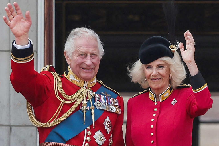 ADRIAN DENNIS/AFP via Getty King Charles and Queen Camilla at Trooping the Colour 2023