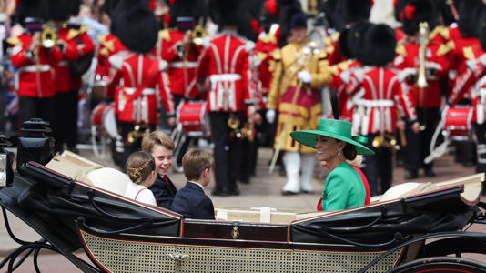 The Princess of Wales, in emerald green, travelled with her children in the carriage