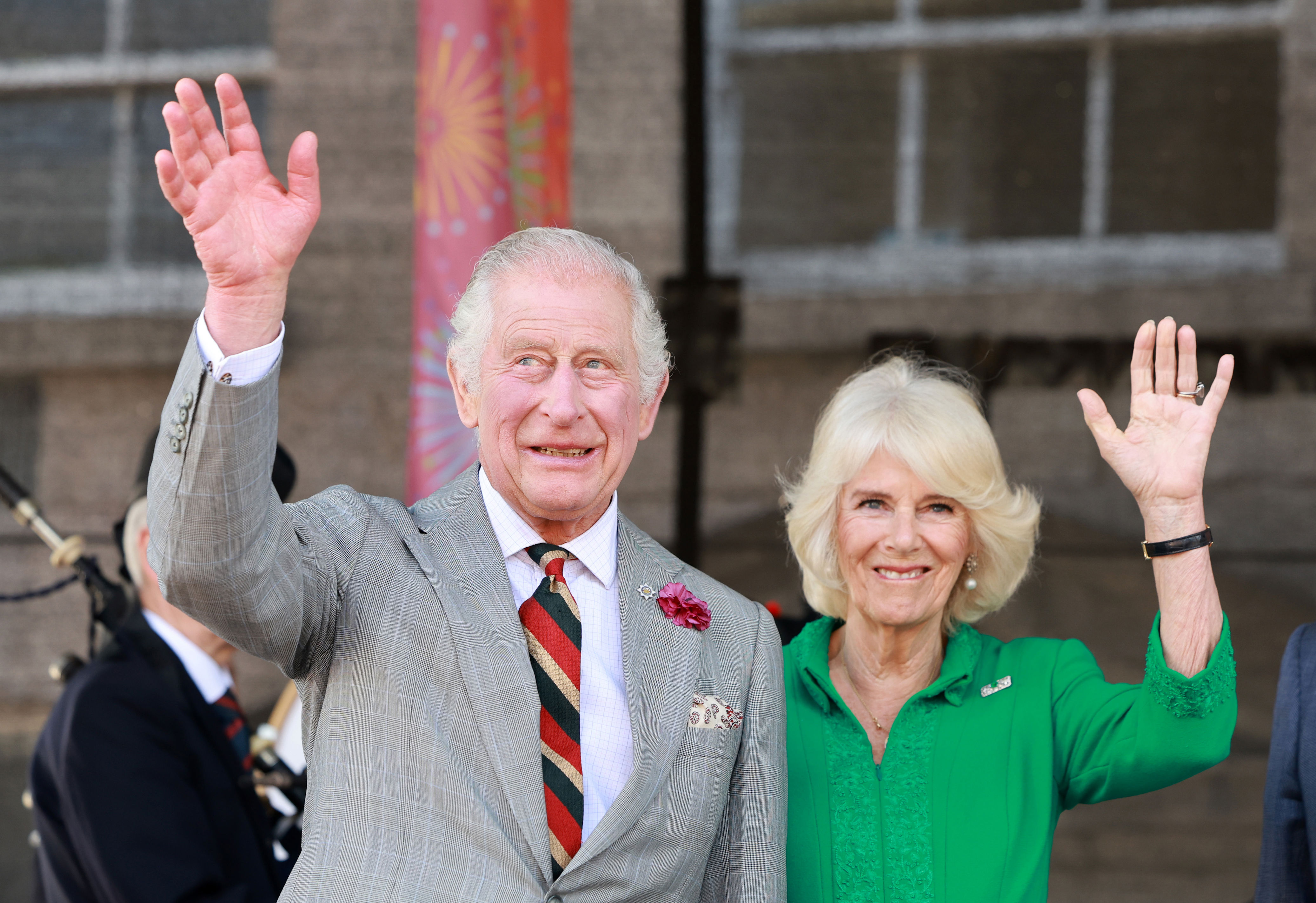 <p>King Charles III and Queen Camilla waved during a Celebration of Culture at Market Theatre Square in Armagh, Northern Ireland, on May 25, 2023, during their first trip to the British nation since their <a href="https://www.wonderwall.com/celebrity/the-coronation-of-king-charles-iii-and-queen-camilla-the-best-pictures-of-all-the-royals-at-this-historic-event-735015.gallery">coronation</a>.</p>