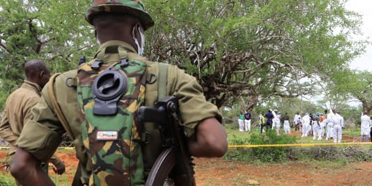 Kenya police officers stand guard. Stringer/Reuters