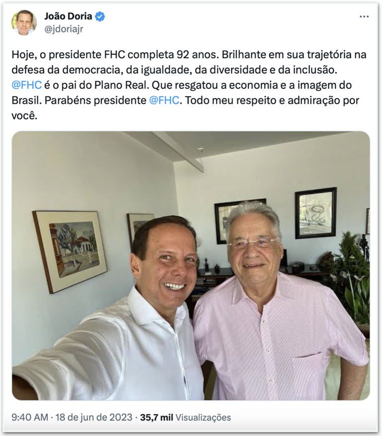 Por telefone, Lula dá parabéns a FHC pelo aniversário de 92 anos