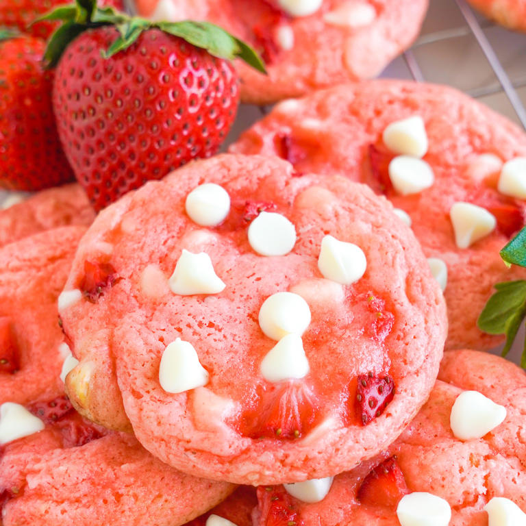 Easy Strawberry White Chocolate Chip Cookies (with Fresh Strawberries!)