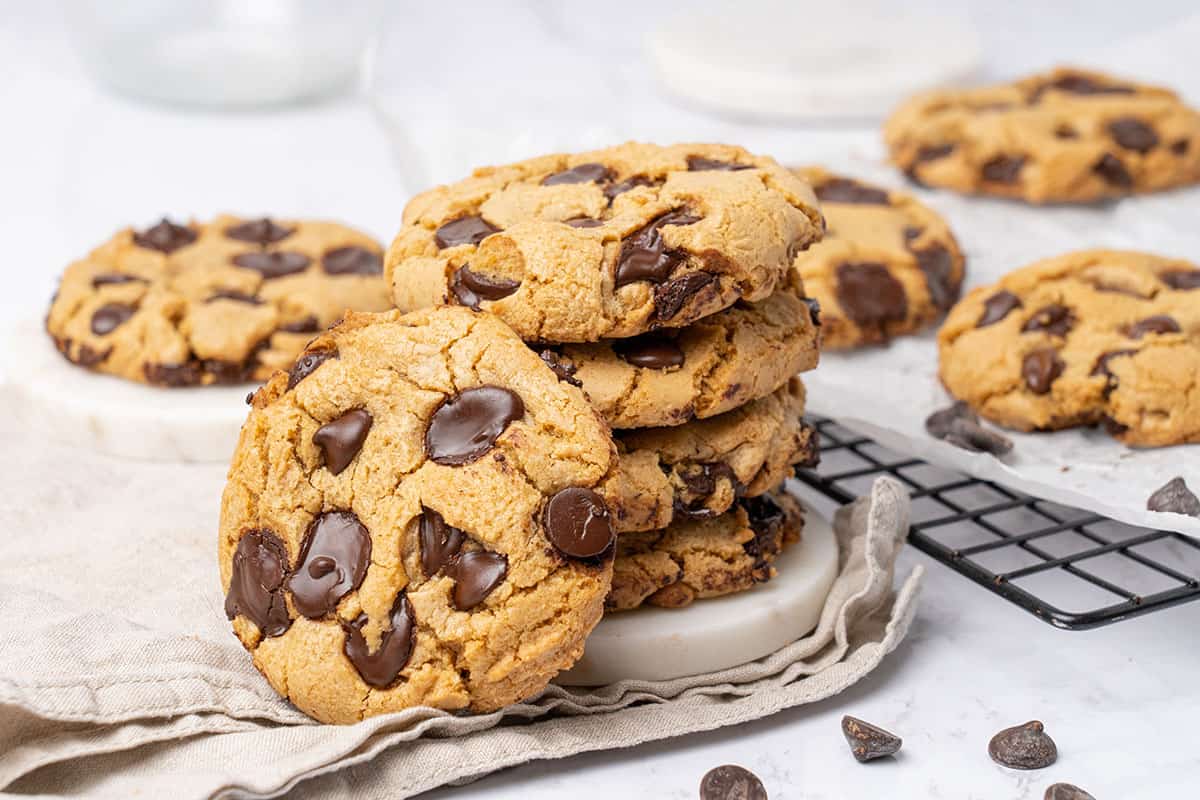 <p>These fudgy, gooey, homemade <a href="https://www.spatuladesserts.com/chocolate-chip-cookies-without-butter/">chocolate chip cookies without butter</a> are the perfect solution for when you've run out of butter at home or need to replace the butter altogether. This butterless chocolate chip cookie recipe uses oil to create moist, rich chocolatey cookies without sacrificing flavor or texture. They're so delicious; you won't even notice the difference!</p> <p><strong>Go to the recipe: <a href="https://www.spatuladesserts.com/chocolate-chip-cookies-without-butter/">Chocolate Chip Cookies Without Butter</a></strong></p>