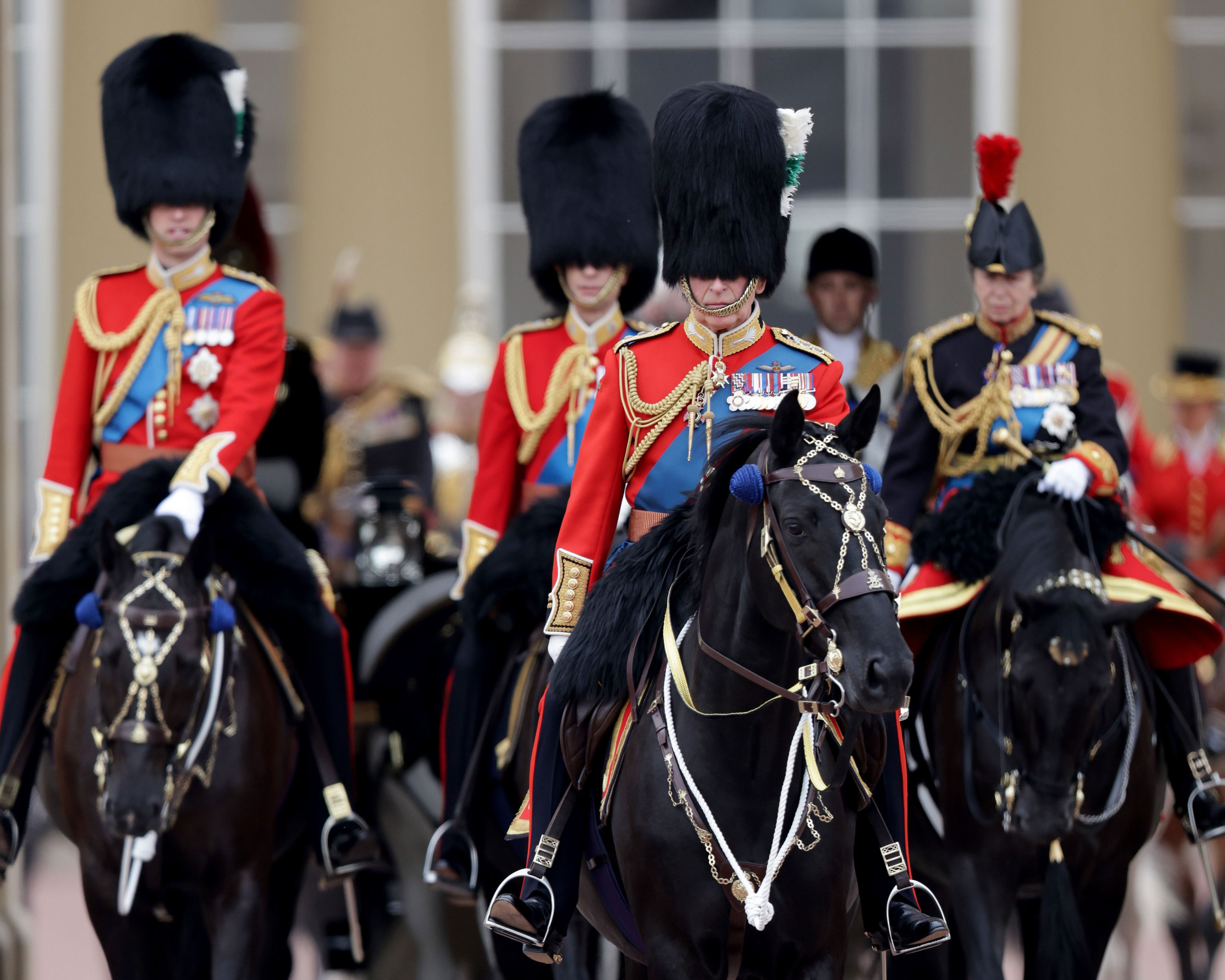 <p>Prince William, Prince Edward and Princess Anne followed behind King Charles III as they left Buckingham Palace on horseback during <a href="https://www.wonderwall.com/celebrity/royals/trooping-the-colour-2023-king-charles-iii-celebrates-the-first-of-his-reign-752078.gallery">Trooping the Colour</a> on June 17, 2023.</p>