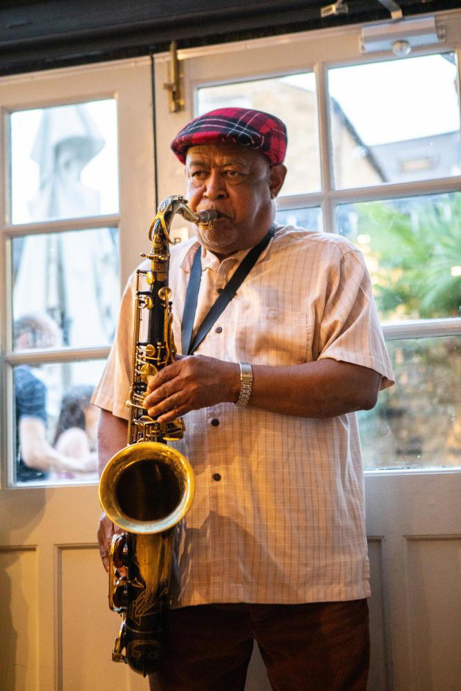 Michael ‘Bami’ Rose playing at the Effra Hall Tavern in Brixton. Photograph: Antonio Olmos/The Guardian
