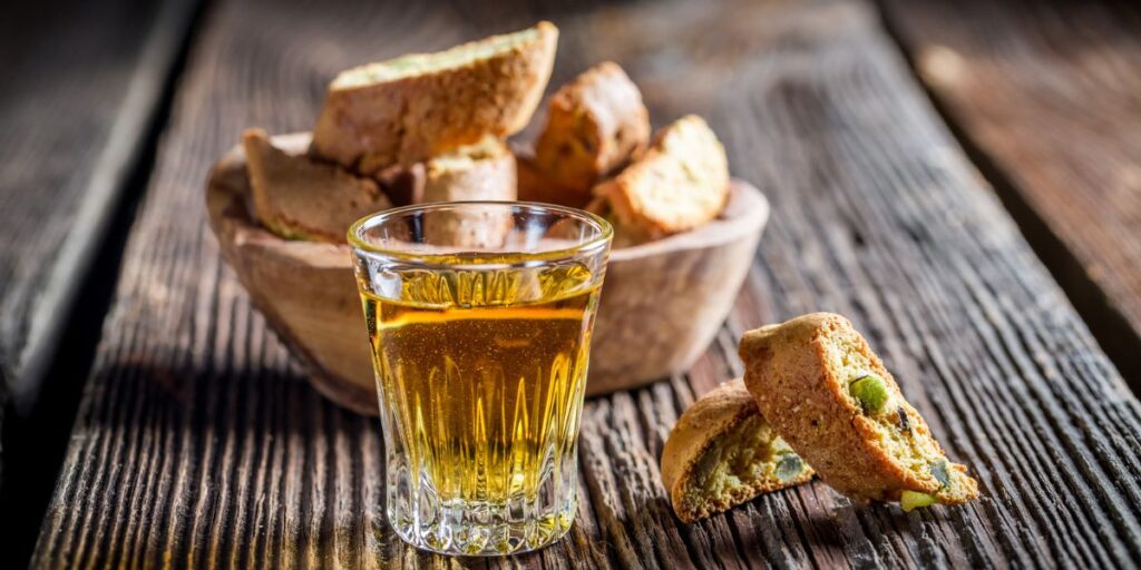<p>A sweet dessert wine traditionally produced in Tuscany. It’s made from dried grapes and often paired with biscotti or other sweet treats.</p>