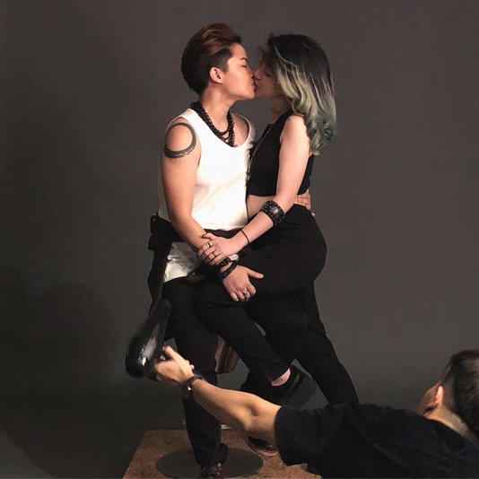 Ching and Cally during a photoshoot for Out in SG in 2018—the year they first met. Image courtesy of Cally Cheung and Ching Sia