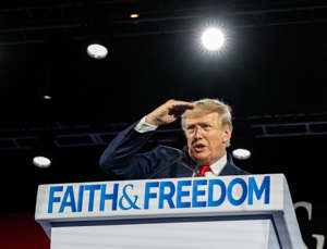 Former President Donald Trump addresses the Faith & Freedom Coalition at the Gaylord Opryland Resort & Convention Center on June 17, 2022, in Nashville