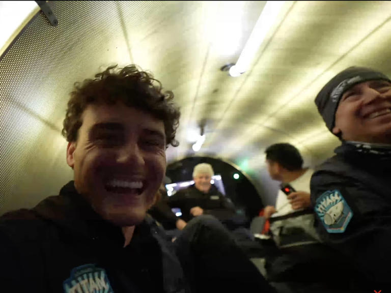 A YouTube screenshot of Jake Koehler (left) inside the Titan sub with OceanGate CEO Stockton Rush. DALLMYD/YouTube