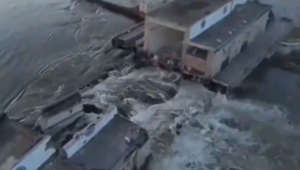 Dramatic video shows water gushing from breached dam in Ukraine