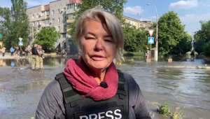 Sky reporter Alex Crawford in flooded Ukraine region