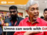 The Umno president says the perception that its cooperation with PH diminishes its stand on Malay rights is false.Read More: https://www.freemalaysiatoday.com/category/nation/2023/06/07/if-pas-could-work-with-dap-why-not-umno-says-zahid/Laporan Lanjut: https://www.freemalaysiatoday.com/category/bahasa/tempatan/2023/06/07/umno-tak-gadai-islam-melayu-pas-juga-pernah-kerjasama-dengan-dap/Free Malaysia Today is an independent, bi-lingual news portal with a focus on Malaysian current affairs. Subscribe to our channel - http://bit.ly/2Qo08ry ------------------------------------------------------------------------------------------------------------------------------------------------------Check us out at https://www.freemalaysiatoday.comFollow FMT on Facebook: http://bit.ly/2Rn6xEVFollow FMT on Dailymotion: https://bit.ly/2WGITHMFollow FMT on Twitter: http://bit.ly/2OCwH8a Follow FMT on Instagram: https://bit.ly/2OKJbc6Follow FMT on TikTok : https://bit.ly/3cpbWKKFollow FMT Telegram - https://bit.ly/2VUfOrvFollow FMT LinkedIn - https://bit.ly/3B1e8lNFollow FMT Lifestyle on Instagram: https://bit.ly/39dBDbe------------------------------------------------------------------------------------------------------------------------------------------------------Download FMT News App:Google Play – http://bit.ly/2YSuV46App Store – https://apple.co/2HNH7gZHuawei AppGallery - https://bit.ly/2D2OpNP#FMTNews #UMNO #DAP #AhmadZahidHamidi