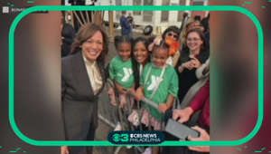 Two young girls meet Vice President Kamala Harris during visit to Philadelphia