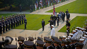 Rishi Sunak attends a laying of a wreath at the Tomb of the Unknown Soldier in Washington. Pic: AP
