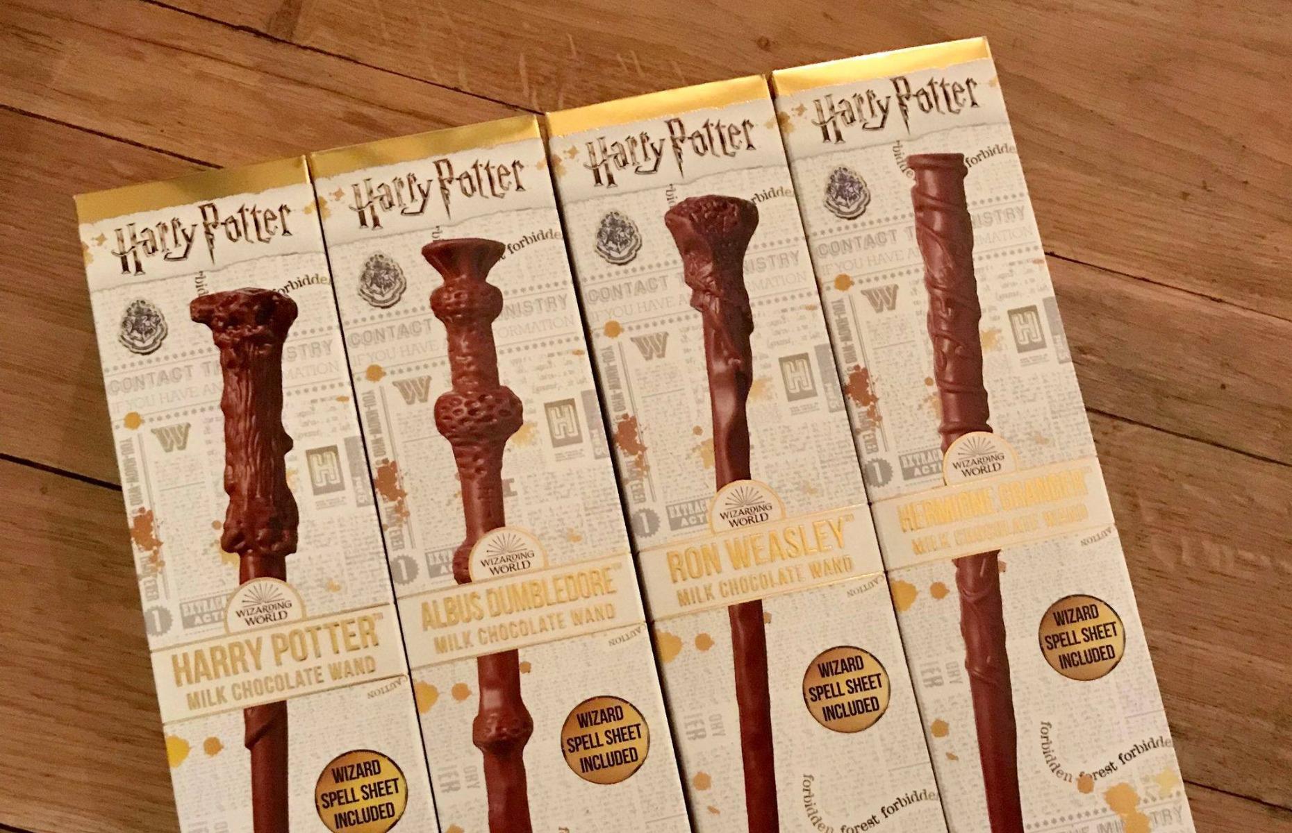 <p>Say “Accio” to these edible chocolate wands, shaped to resemble those of Harry, Dumbledore, Ron and Hermione. Potter’s wand, in particular, is a dead ringer for his 11-inch, phoenix feather holly wand. Rattle off a few spells before tucking into these tasty treats.</p>