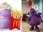 The purple mascot hand-delivered his special birthday meal to our office.