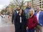 Argie Karafotias, from left, Holly Connors, Drew Bulson, Michelle Gambro, and Ernie Rose, members of Touchdown Arlington, stand in downtown Arlington Heights on Monday, May 1, 2023.