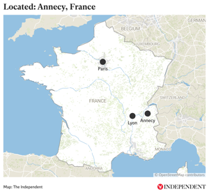 Mapped: Annecy, Auvergne-Rhône-Alpes region (The Independent/Datawrapper)