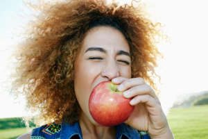 If the sound of someone eating something crunchy, like an apple, distresses you to the point of anger or resentment, you may need to talk to a doctor about misophonia. Getty Images