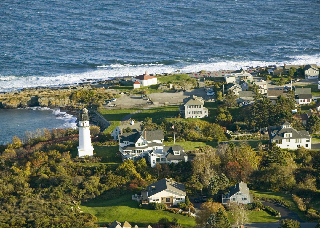 <p>- Population: 9,448<br> - National rank: 686</p>  <p>Cape Elizabeth is a suburb of the cool cultural hub of Portland. Located on Casco Bay, the affluent Maine town is known for the iconic <a href="https://portlandheadlight.com/">Portland Head Light</a> and <a href="https://visitmaine.com/things-to-do/parks-natural-attractions/crescent-beach-state-park">Crescent Beach State Park</a>.</p>