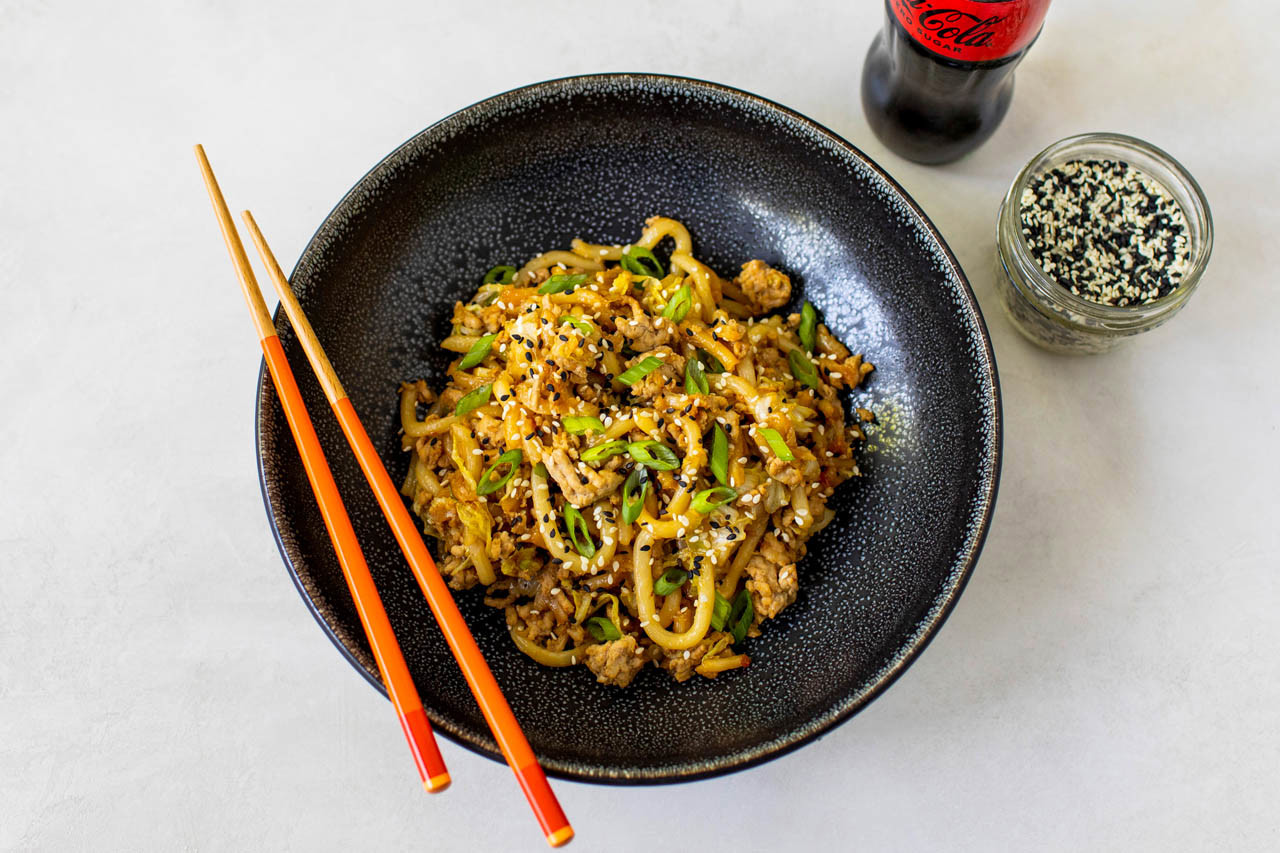 Pan-Fried Udon Noodles with Pork and Scallions