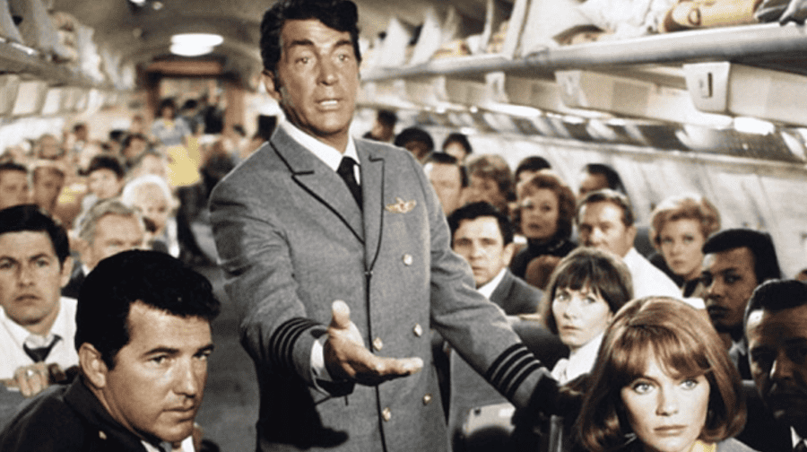 <p><i><span>Airport</span></i><span>, based on the 1968 Arthur Hailey novel of the same name, is a disaster film that began a string of famous disaster movies. This plane movie boasts an all-star cast led by Burt Lancaster, Dean Martin, Jean Seberg, Jacqueline Bisset, and Van Heflin. </span></p> <p><span>It tells the story of a disgruntled failed contractor (Heflin) who boards a plane in Chicago with the intention of killing himself by blowing up the plane. It becomes a race to see if the plane can be landed before it crashes.</span></p>