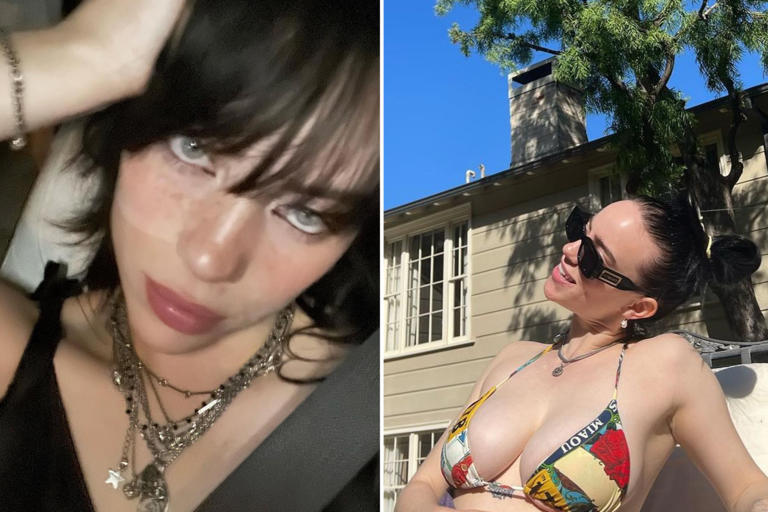 Billie Eilish showed off her summer style in a new photo shared over the weekend. Collage: Screenshot/Instagram/billieeilish & annabelzimmer