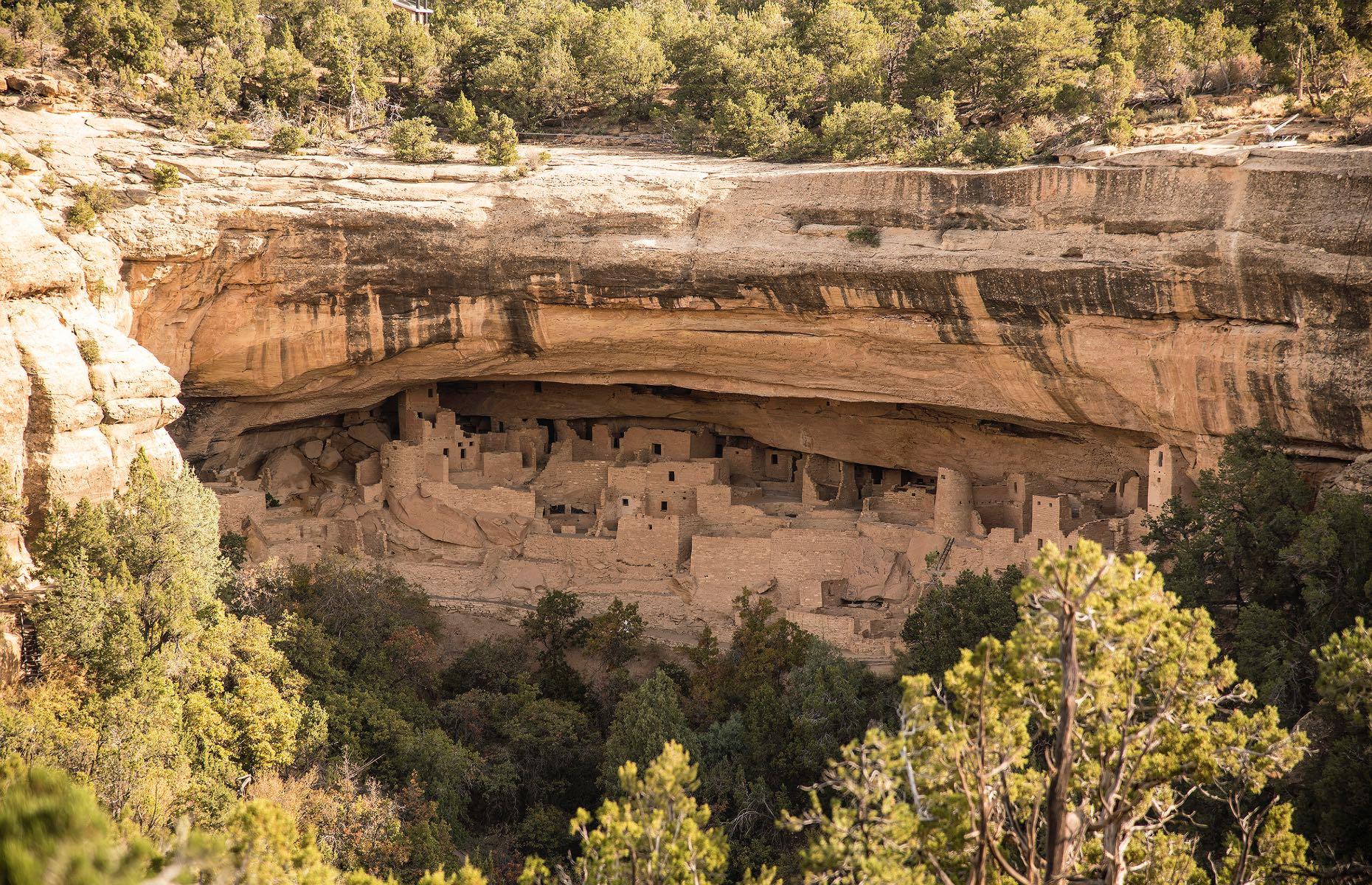 <p>No one is sure exactly how big each dwelling at Mesa Verde National Park once was. However, recent studies have revealed that the Cliff Palace (pictured) was the largest with 150 rooms, 23 kivas (congregational spaces used for ceremonies) and a population of 100. Long House is only slightly smaller, with 150 rooms and 21 kivas, while Spruce Tree House is thought to be the third largest with 130 rooms and eight kivas. </p>