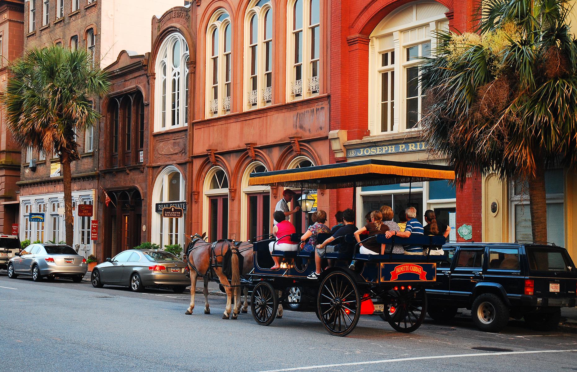<p>Famous for its horse-drawn carriages, Charleston is perfect for a car-free weekend. Its historic downtown is incredibly compact and must-see landmarks like Rainbow Row (a line of vibrantly colored historic houses) are pedestrian-friendly. There's also a <a href="https://freetoursbyfoot.com/free-public-transportation-charleston-dash-trolley/">free downtown trolley service</a> that connects key points of interest, and there are plenty of bike rental shops that can help you make the most of Charleston's tree-lined streets, waterfront parks and beaches. While here, don't miss out on a carriage ride or a <a href="https://freetoursbyfoot.com/charleston-sc-tours/">free walking tour</a> to learn more about the history of South Carolina's largest city.</p>