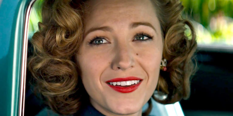 Blake Lively in 40's hair and makeup looks out the car window in The Age of Adaline
