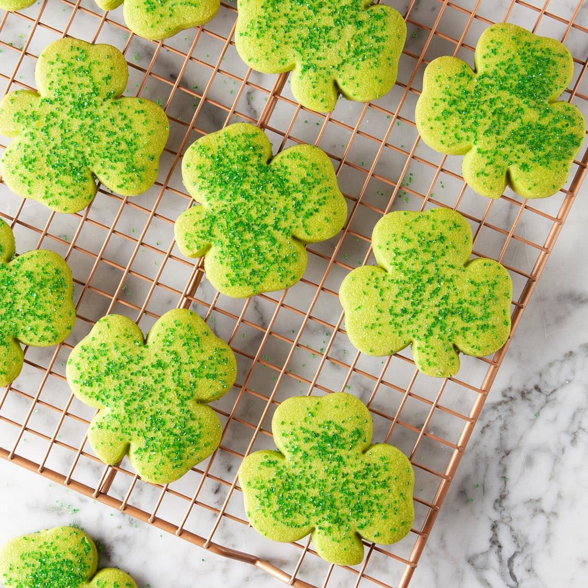 <p>A handy cookie cutter shapes these sensational sweets. With a hint of mint flavor, these shamrock cookies are especially yummy with cocoa or chocolate milk. —Edna Hoffman, Hebron, Indiana</p> <div class="listicle-page__buttons"> <div class="listicle-page__cta-button"><a href='https://www.tasteofhome.com/recipes/shamrock-cookies/'>Go to Recipe</a></div> </div>