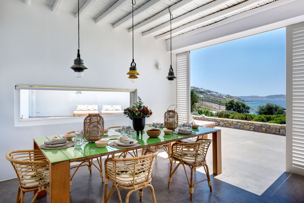 <p><strong>Aleomandra,</strong> <strong>Mykonos</strong></p> <p>Starting as a sprawling set of land with nothing else around it in 1998, today Villa Aleomandra is a slick six-bedroom Cycladic hideaway. There are several towns and restaurants within walking distance, and yet Aleomandra feels like a remote oasis, surrounded by landscaped Greek gardens, and with an outdoor cinema, saltwater swimming pool, and private beach. Large groups won’t feel cramped here—the Miami-style house includes guest rooms in the main building plus two guest houses. The kitchen has two big tables that can seat 20 guests and a resident private chef can prepare meals and take care of the shopping too. Most striking, perhaps, are the sea views, particularly at sunset, which can be enjoyed from almost every vantage point on the property, including all bedrooms.</p> <p><strong>Sleeps:</strong> 12 to 16<br> <strong>Price:</strong> From $6,219 a night</p> <div class="callout"><p><a href="https://cna.st/affiliate-link/2YfVS2JkEsZbEbPErbyMRy3h7Vm9hefFkquKn4ZCDyfGSLgNnMJYx6Rzphhr3LAk2fPeMqsF2fRxUefzjSv4eUjQA3JiJN6VWEpkipXKTTF3zz9NpiUAJr16rbDYtwHo7G1vHxDv4Z73S7q1WZMdvxFvd8fmxQZSJun" rel="sponsored" title="Book now at Welcome Beyond">Book now at Welcome Beyond</a></p> </div><p>Sign up to receive the latest news, expert tips, and inspiration on all things travel.</p><a href="https://www.cntraveler.com/newsletter/the-daily?sourceCode=msnsend">Inspire Me</a>