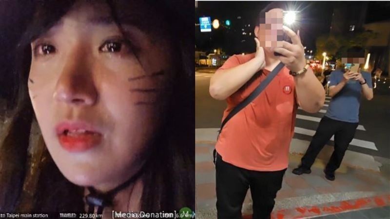 企鵝妹在台北車站附近遭阿旺跟蹤18分鐘拿手機猛拍，甚至逼她幫朋友唱生日快樂歌。（圖／翻攝自企鵝妹Twitch）
