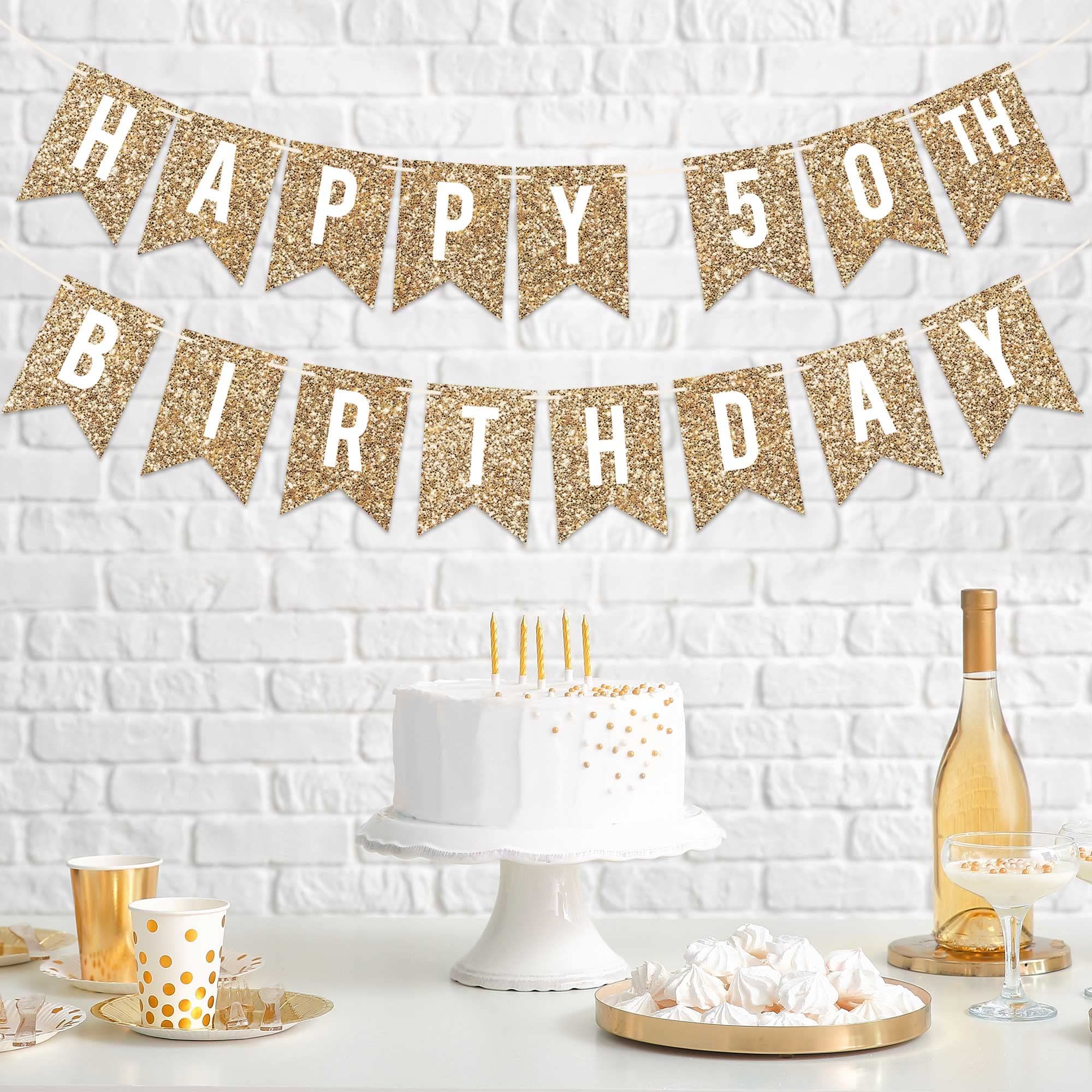 <p><strong>$11.99</strong></p><p>Keep it simple yet festive with a glittery Happy 50th Birthday banner. Take a cue from the gold color and source matching cups and plates for a truly golden celebration.</p>