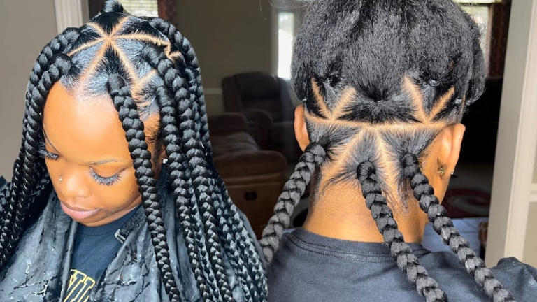 Chunky braids with triangle parts. Photo: @kuztomlook Source: Facebook