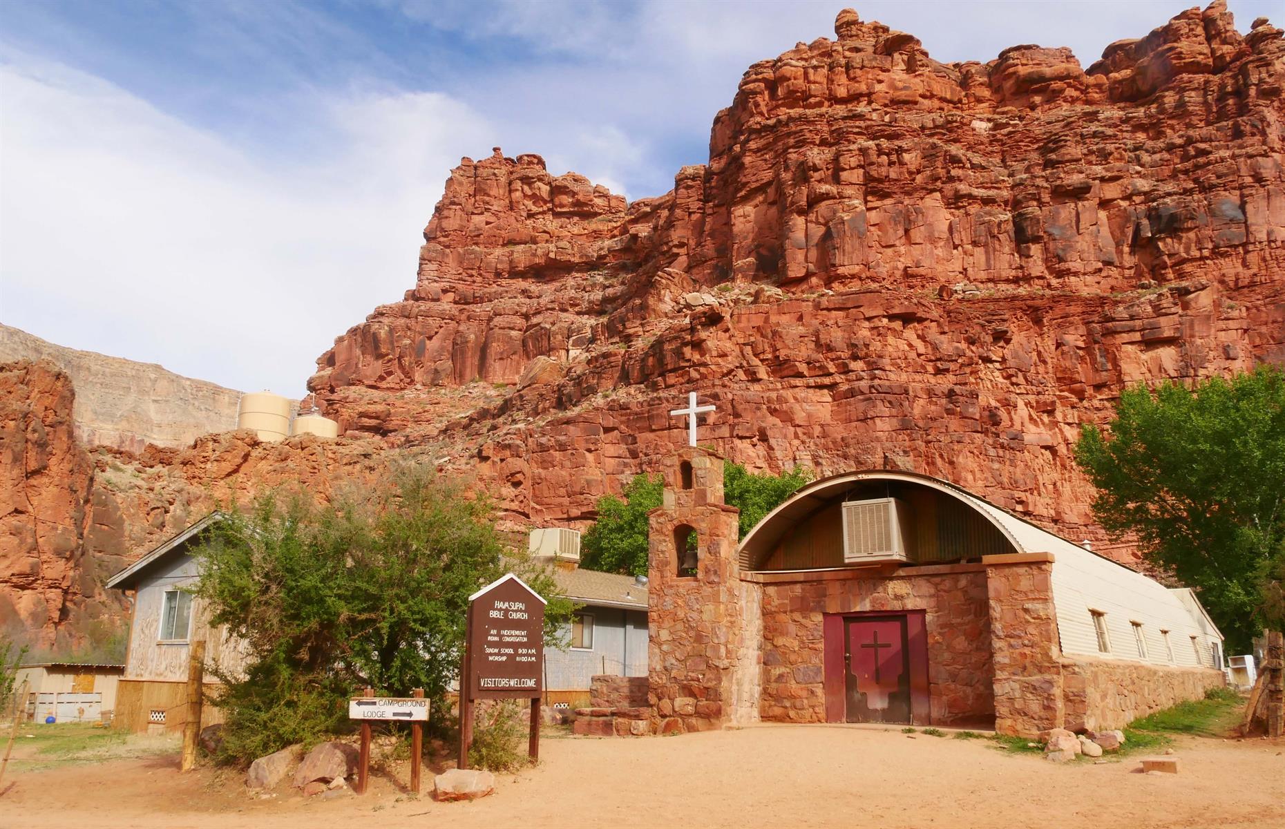 Spread over 188,000 acres of land, the canyon is prone to flash floods but still attracts more than 20,000 visitors a year. With a school, store and a small church, the village offers some amenities for the locals.