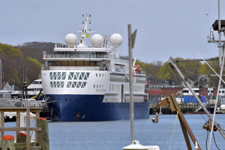 The Vantage Travel cruise ship Ocean Explorer docked in Gloucester in 2023.