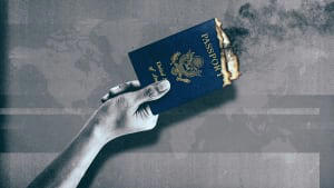 Illustration of a hand holding a burning passport Illustrated / Getty Images