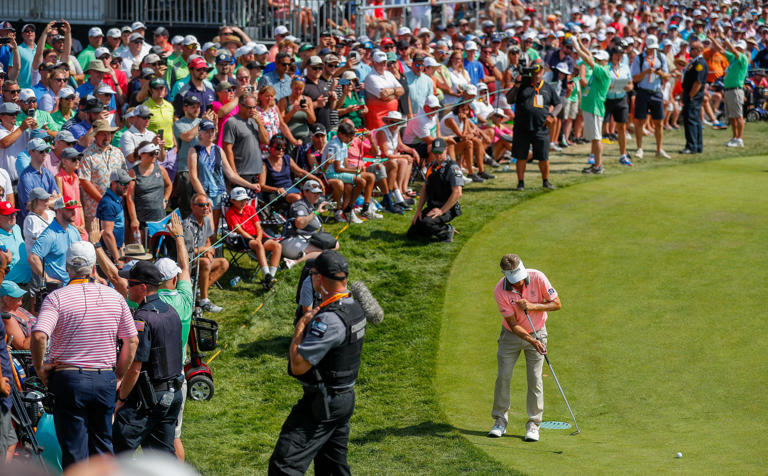 Bernhard Langer putts from off of the 18th green during the final round of the 2023 U.S. Senior Open on Sunday, July 2, 2023, at SentryWorld in Stevens Point, Wis. Langer won the tournament at 7-under par to claim his 46th career PGA Tour Champions victory, a new tour record.Tork Mason/USA TODAY NETWORK-Wisconsin