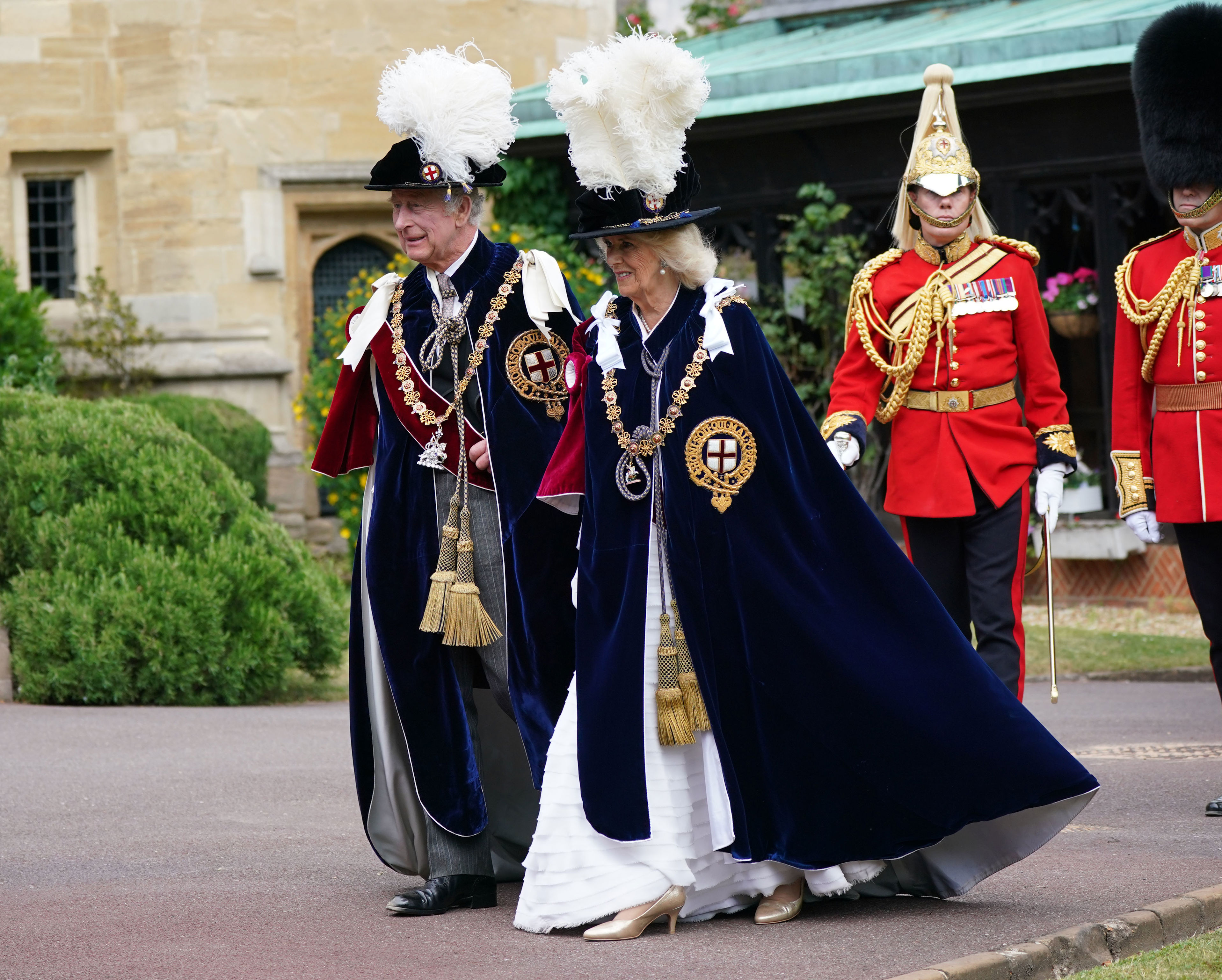 <p>King Charles III and Queen Camilla attend the annual Order of the Garter Service at St. George's Chapel at Windsor Castle in Windsor, England, on June 19, 2023. The Order of the Garter is the oldest and most senior order of chivalry in Britain. Knights of the Garter are chosen personally by the sovereign to honor those who have held public office, contributed in a particular way to national life or who have served the sovereign personally.</p>