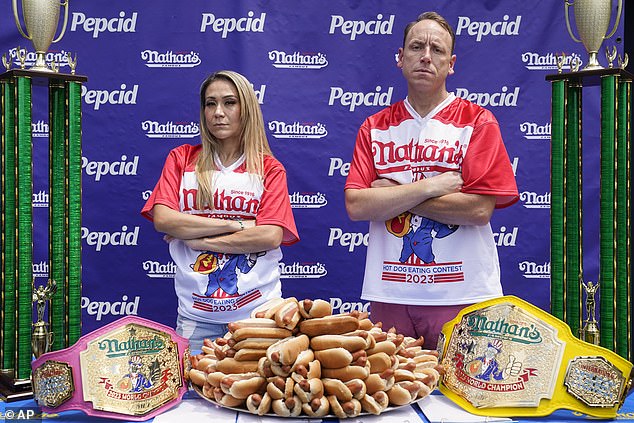Girl power: Miki Sudo (left) is also a reigning champion of the July 4 event and has won the contest eight times from 2014 to 2022