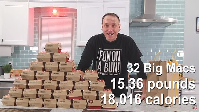 Lovin' it: Joey once ate 32 Big Macs at home in the space of 38 minutes