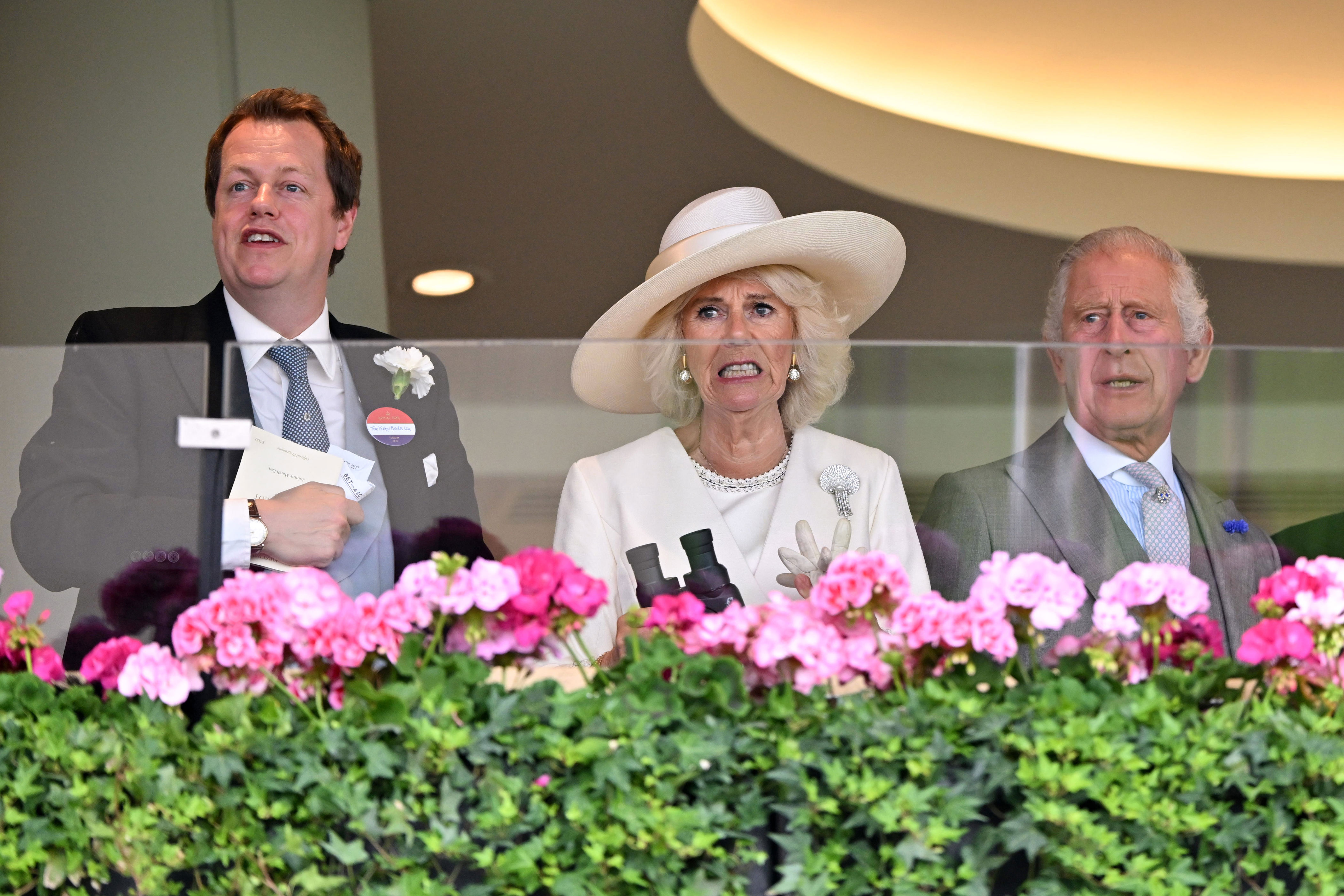 <p>Tom Parker Bowles joined mother Queen Camilla and stepfather King Charles III to watch the second race of the day on the first day of the Royal Ascot horse races at Ascot Racecourse in England's Berkshire region on June 20, 2023.</p>