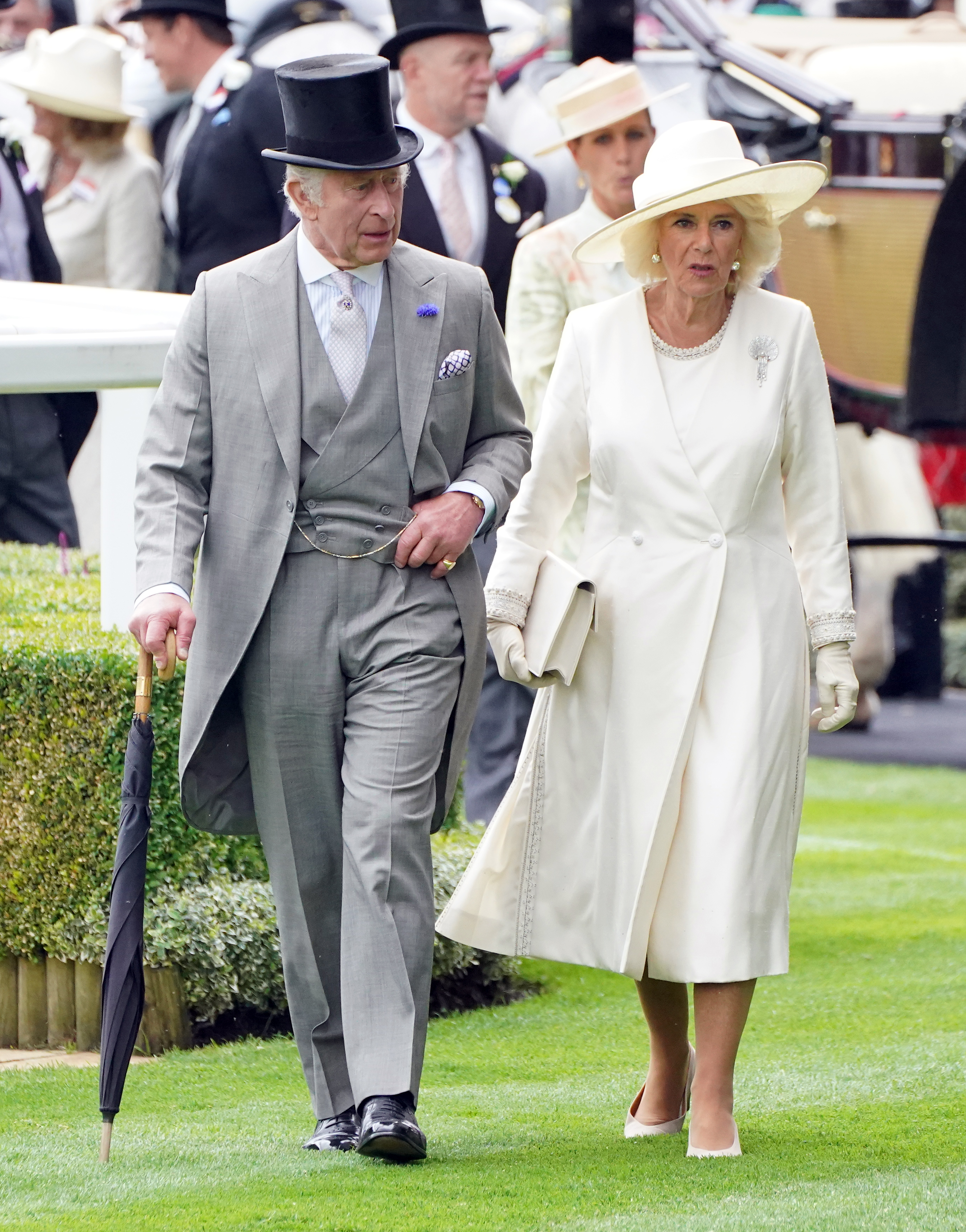 <p>King Charles III and Queen Camilla arrived for day one of Royal Ascot at Ascot Racecourse in England's Berkshire region on June 20, 2023.</p>