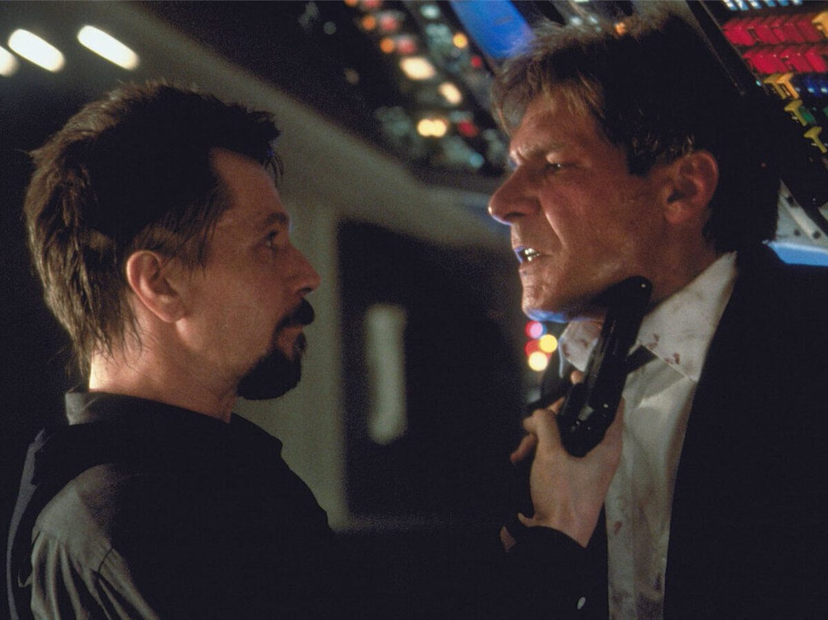 <p>In the formidable list of fictional American presidents, Harrison Ford’s butt-kicking James Marshall surely ranks near the top. While returning to the U.S. after a diplomatic dinner in Moscow, the commander-in-chief’s aircraft is overrun by a group of Kazakh terrorists led by go-to '90s film baddie Gary Oldman. Unbeknownst to this ruthless band of hijackers, however, Marshall, a veteran of the Vietnam War, has no plans of negotiating. As delivered by Ford, <em>Air Force One</em>’s iconic “Get off my plane!” is still bound to elicit cheers.</p> <p class="listicle-page__cta-button-shop"><a class="shop-btn" href="https://www.netflix.com/ca/title/1171915">Watch Now</a></p> <p>Don't miss our countdown of the <a href="https://www.readersdigest.ca/culture/greatest-spy-movies-ever/">best spy movies ever</a>.</p>