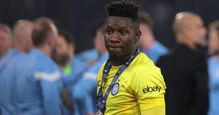 Andre Onana receives his runners-up medal after the Champions League final
