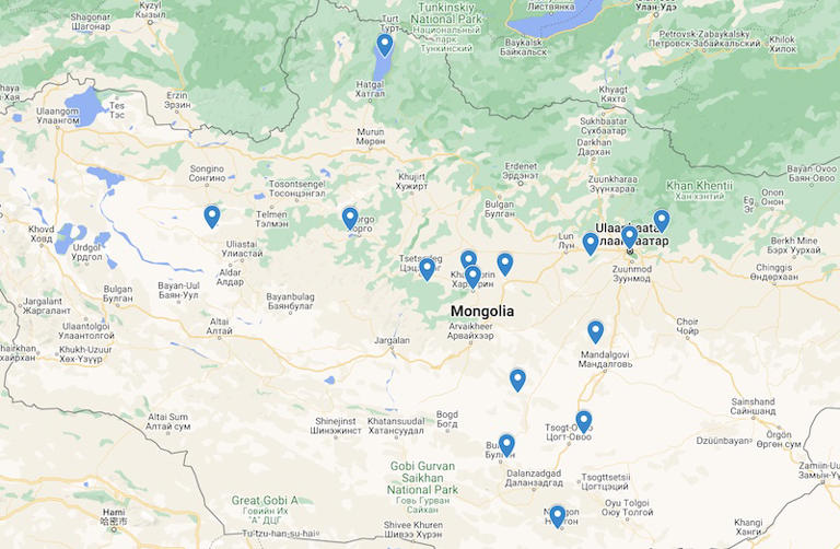 Mongolia travel map