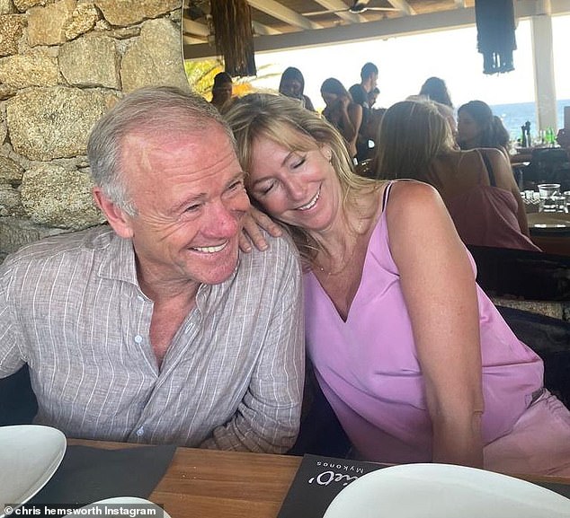 The Hollywood hunk has been partying alongside his parents (pictured) and best pal Matt Damon all week on the Greek island of Mykonos