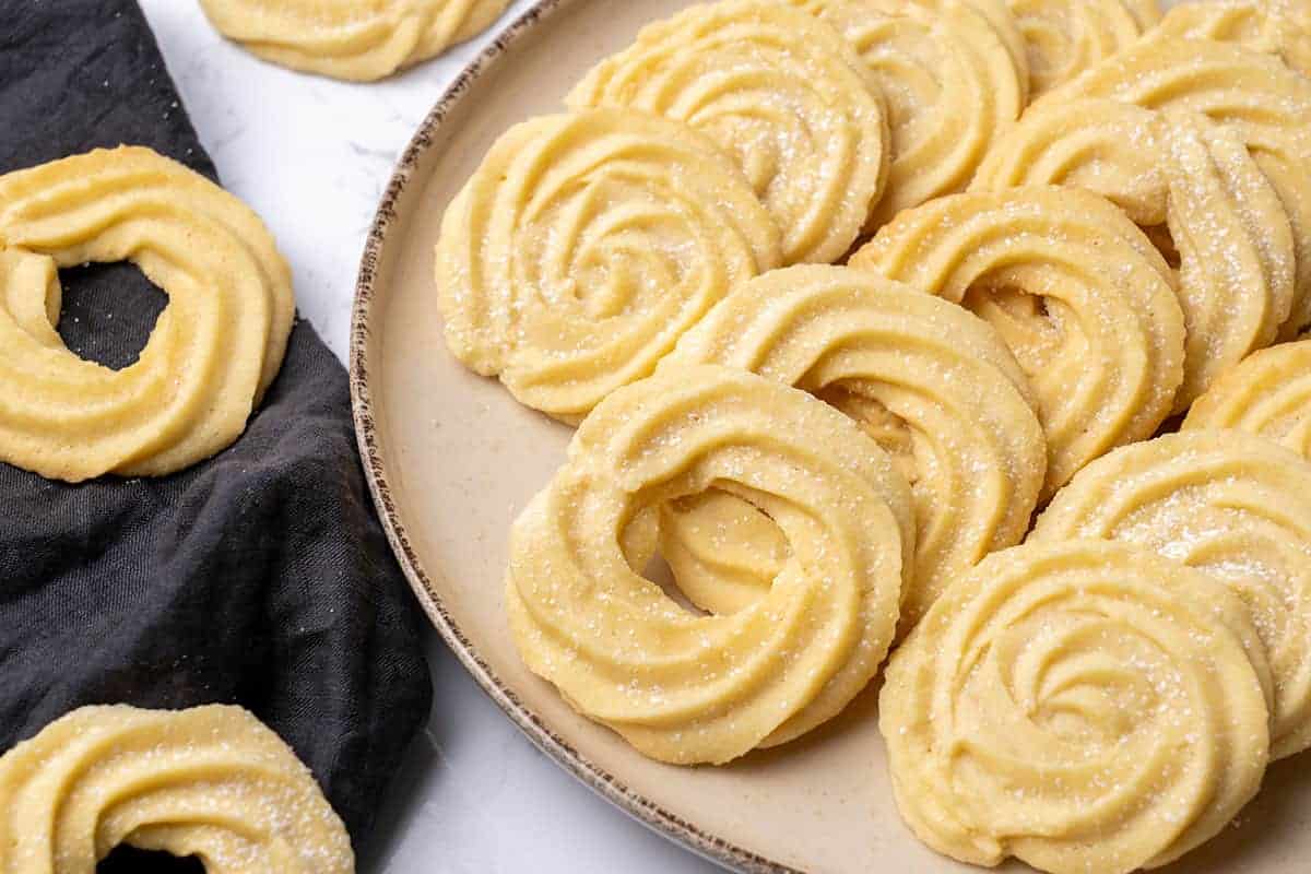 <p>For a simple yet flavorful dessert or snack that the whole family will love, these buttery and soft <a href="https://www.spatuladesserts.com/danish-butter-cookies/">Danish butter cookies</a> (also known as Danish biscuits) will not disappoint! Using the same six ingredients from the classic Royal Dansk Danish cookies in the blue tin that many know and love, these sweet treats are perfect for the December holidays, birthdays, celebrations, or any day you have a sweet tooth!</p> <p><strong>Go to the recipe: <a href="https://www.spatuladesserts.com/danish-butter-cookies/">Danish Butter Cookies</a></strong></p>